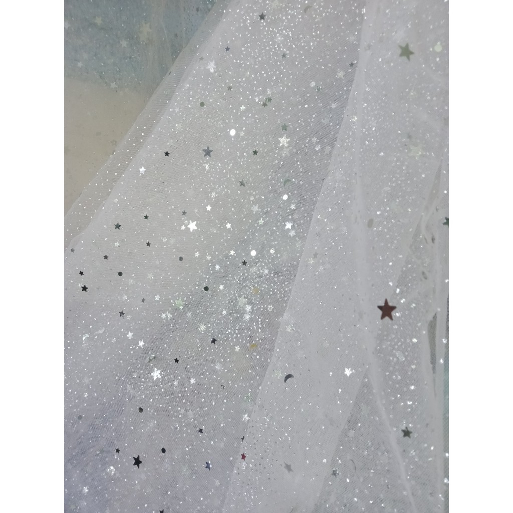 ⚡Sỉ tận gốc⚡ Vải lưới đính trăng sao trắng / đen / hồng / xanh / đỏ khổ 1m6