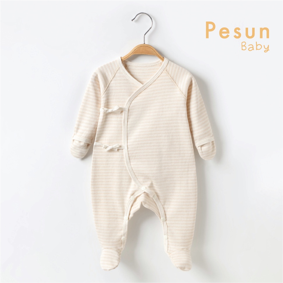 Áo Liền Quần Dài Tay Vạt Chéo Sơ Sinh 100% Vải Cotton An Toàn Cho Bé