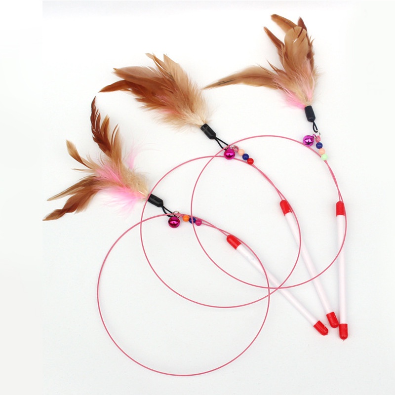 Cần câu mèo TDPET bằng dây thép dẻo gắn lông vũ làm đồ chơi cho chó mèo