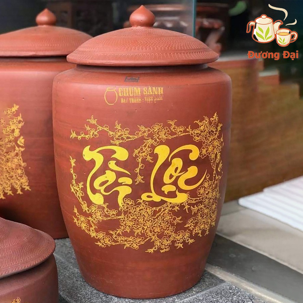 Hũ sành đựng gạo, Chum vại sành chứa thực phẩm khô màu nâu đỏ không tráng men chữ Tài Lộc Gốm Sứ Bát Tràng Đương Đại