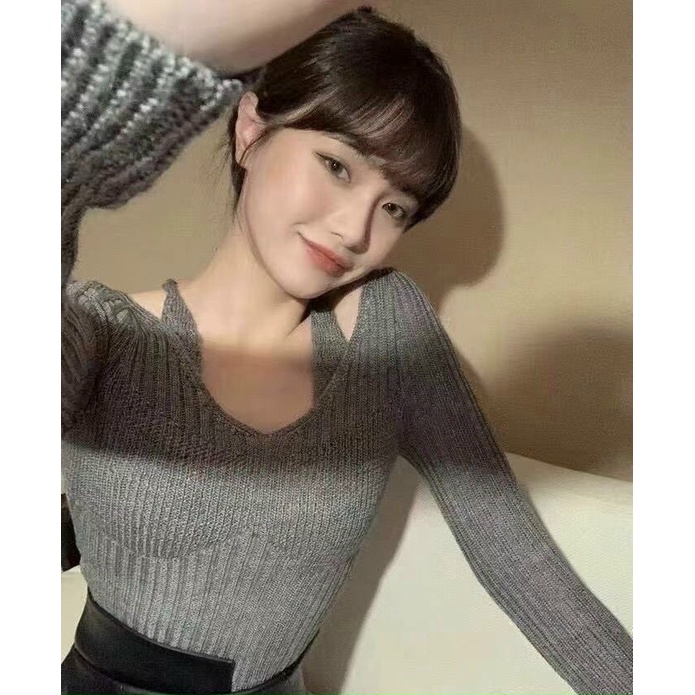 Áo len mỏng dài tay kèm dây yếm dáng ôm sexxy co giãn AS8013 - NhiNhi Shop