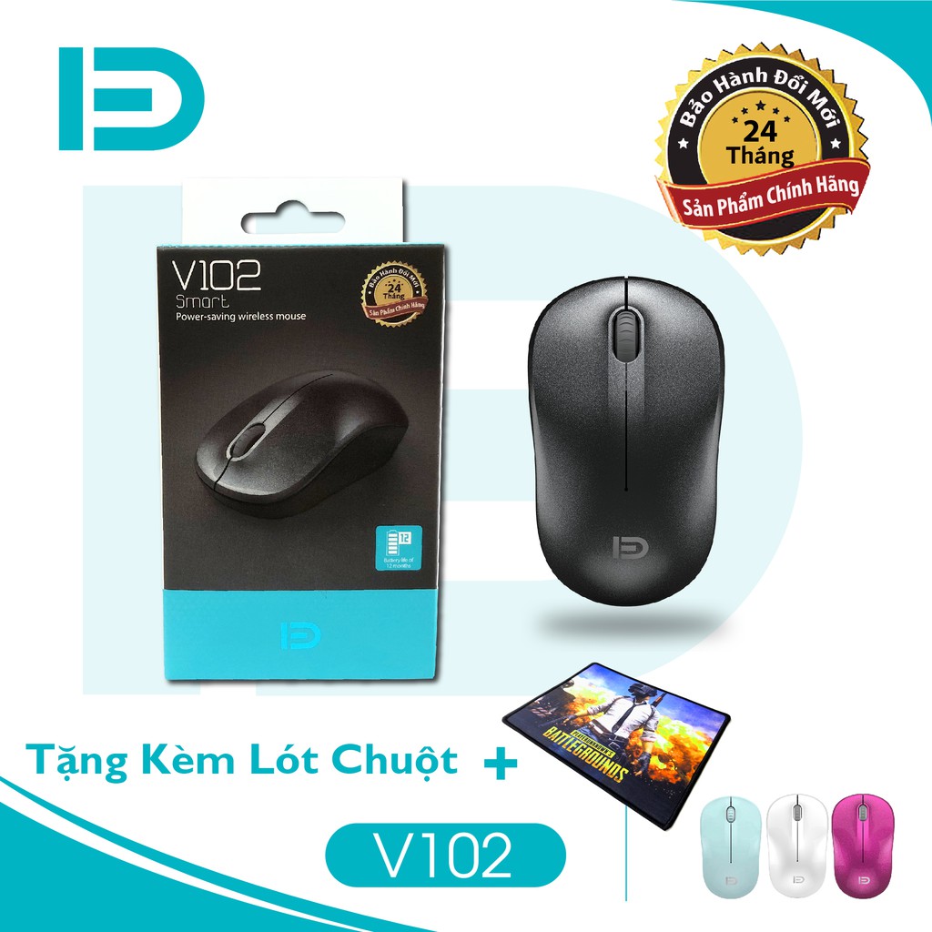 [Tặng kèm pin + miếng lót chuột] Chuột không dây Wireless FD V102 - Chính hãng bảo hành 24 tháng