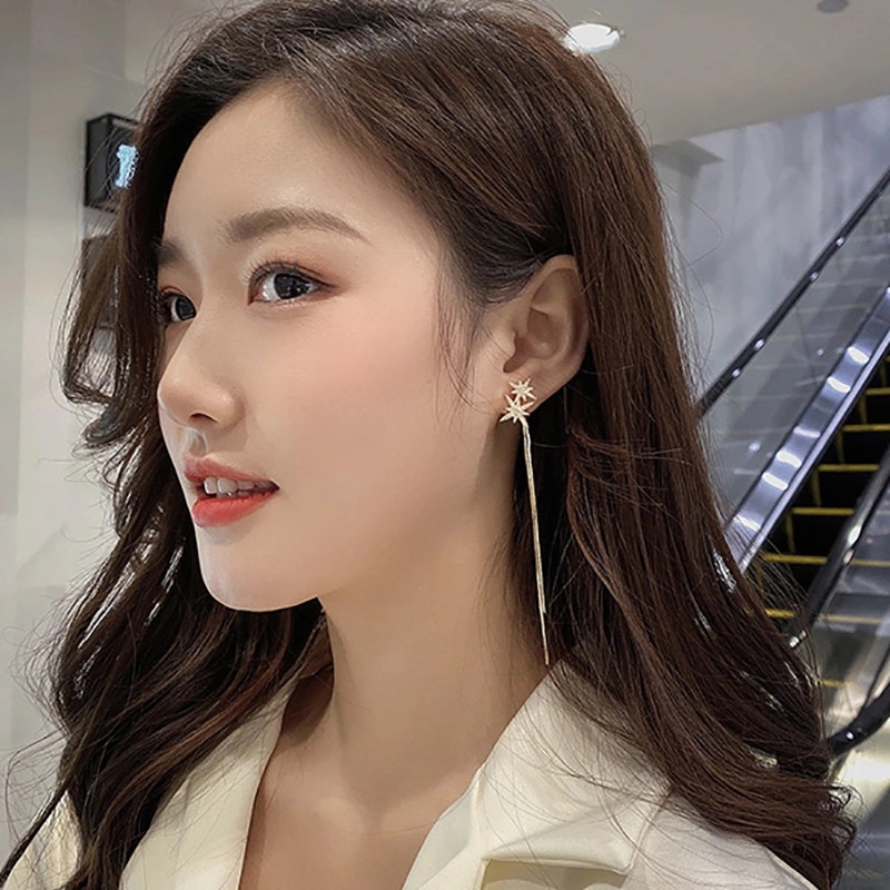 Bông Tai Mạ Bạc 925 Dáng Dài Thời Trang Hàn Quốc Cho Nữ