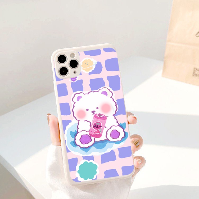 Ốp lưng iphone cạnh vuông Gấu má hồng dành cho iphone 6 đến 14promax - E67