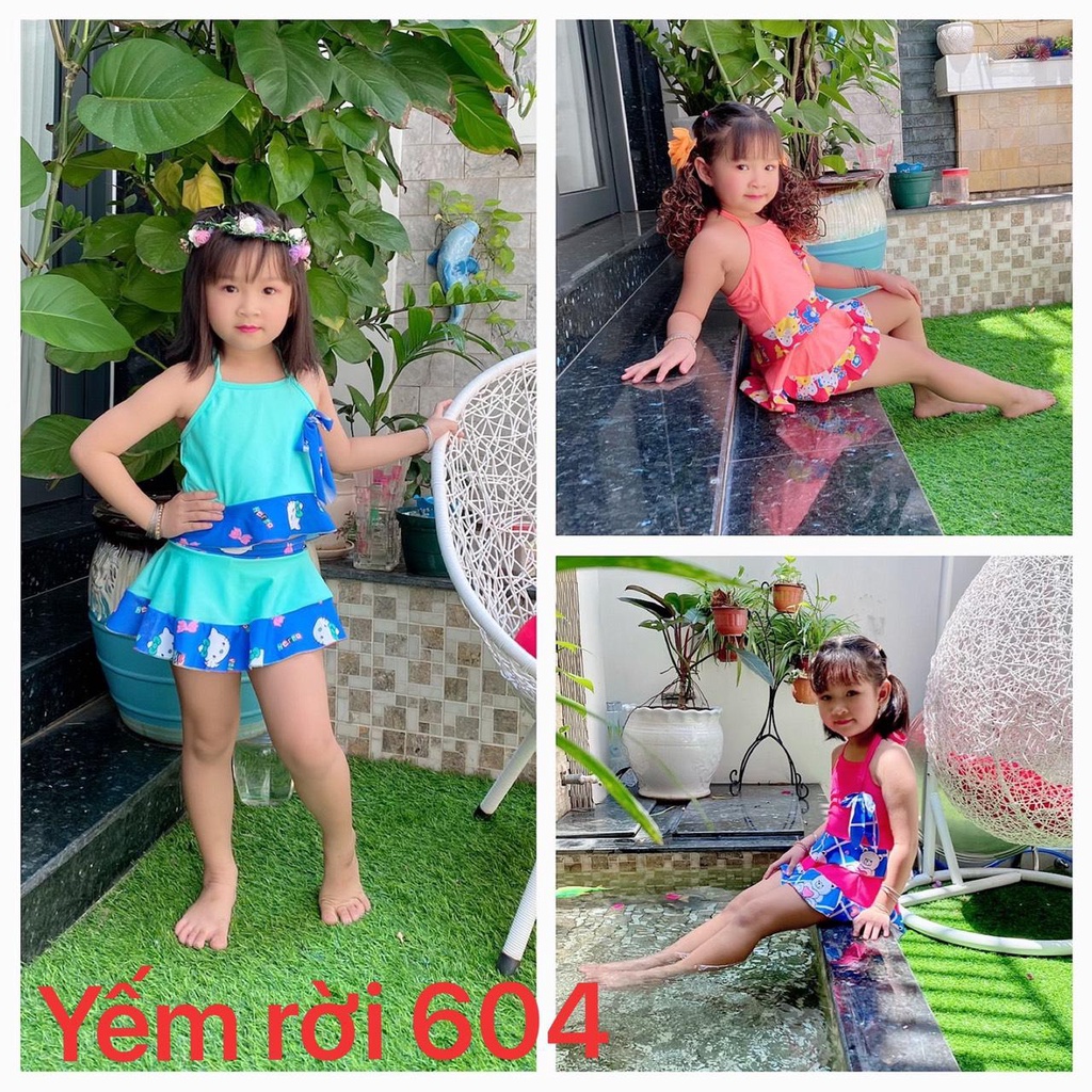 Bộ bơi bé gái yếm rời 604(10-30kg)