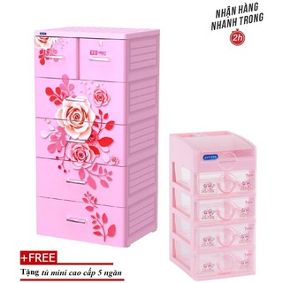 TỦ NHỰA DUY TÂN MINA HOA HỒNG- 5 TẦNG- TẶNG KÈM TỦ MINA 5 NGĂN