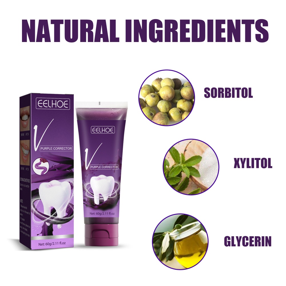Eelhoe V34 Tooth Whitening Essence Tooth Essence Powder Purple Toothpaste To Remove Tooth Smoke Stains Dental Plaque Oral Hygiene Tools Cleaning Care okase