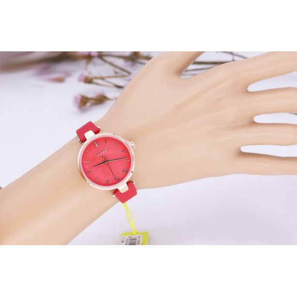 Đồng hồ nữ Julius Hàn Quốc JA-1096C dây da răng cưa độc đáo (Đỏ)