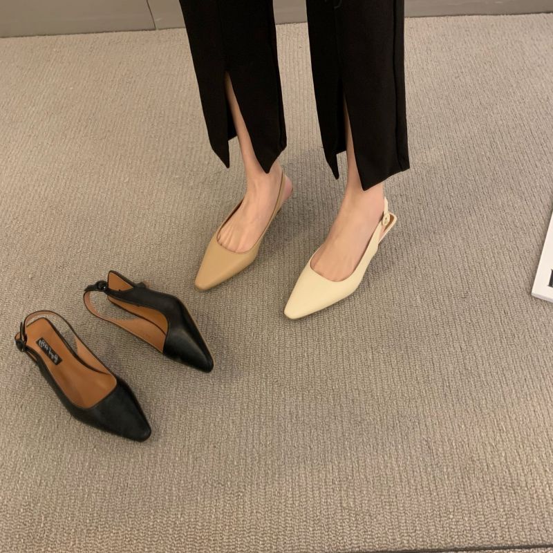 Sandal/ giày cao gót mũi nhọn quai hậu da lì