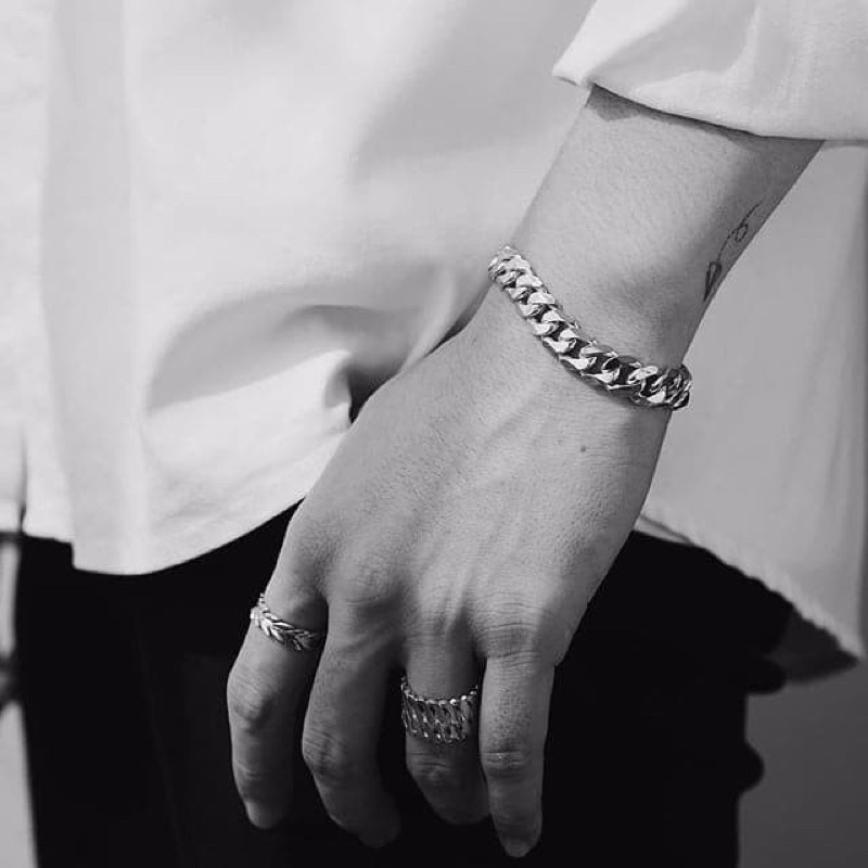Vòng Tay Nam Titan Xích Vát Cạnh Rộng 11MM Cá Tính Phong Cách HipHop