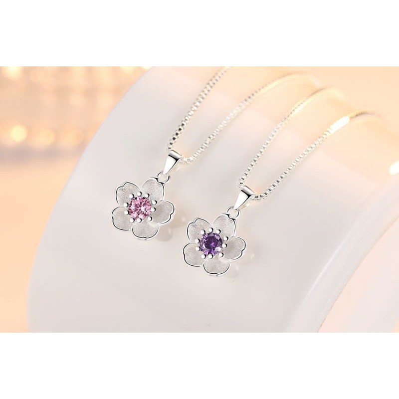 Vòng cổ Bạc Cila Hoa Anh Đào khoe sắc thắm VC052210