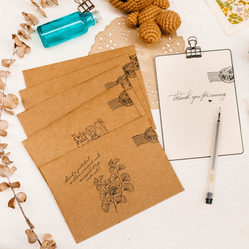 Thiệp Kraf Nâu In Dấu Mộc Vintage Độc Đáo - NOMAD GARDEN