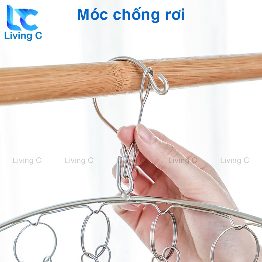 Móc treo quần áo trẻ em Living C , móc Inox treo tất vớ đồ lót 8 kẹp chống rơi _M39