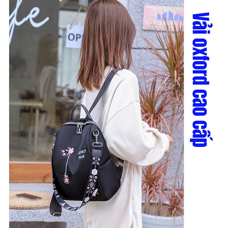 Balo Vải Oxford Thêu Họa Tiết Xinh Xắn Cỡ Lớn Cho Nữ