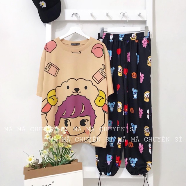 Sét áo em bé cừu + quần voi đen dài