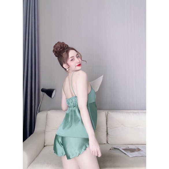 ❌HOT❌❌❌Đồ ngủ sexy hai dây, đồ ngủ hai dây nơ satin loại 1 mềm mịn mát