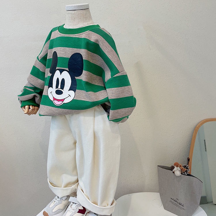 Áo Hoodie Kẻ Sọc In Hình Chuột Mickey Thời Trang Hàn Quốc Mới Cho Bé