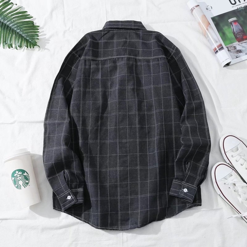 Áo sơ mi tay dài dáng rộng kẻ sọc 3 màu phong cách Hàn Quốc cổ điển