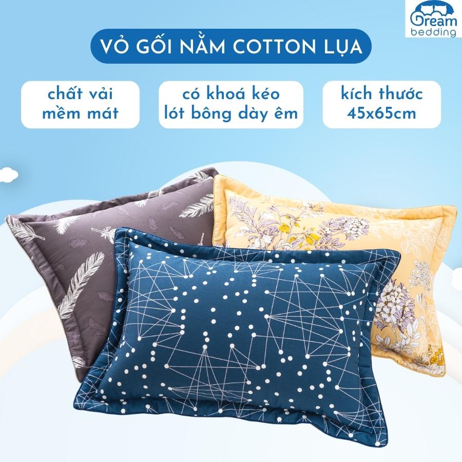 Vỏ gối nằm 45x65 1 đôi vải cotton Hàn quốc, áo gối nằm có trần lót bông khóa kéo tiện lợi Dream Bedding