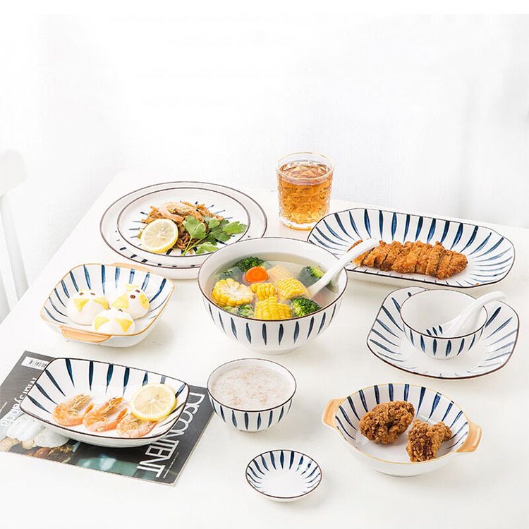 Bộ chén dĩa bát đĩa gốm sứ hình lá cây màu xanh cao cấp