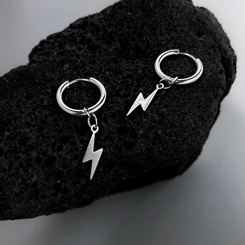 Bông Tai Thời Trang Hình Tia Chớp Đơn Giản Phong Cách hip hop Cho Nam Và Nữ