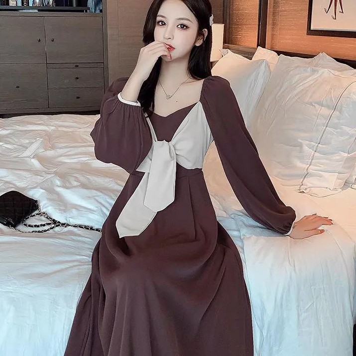 ⭐0412⭐Fall New Korean Fashion Square Neck Midi Skirt