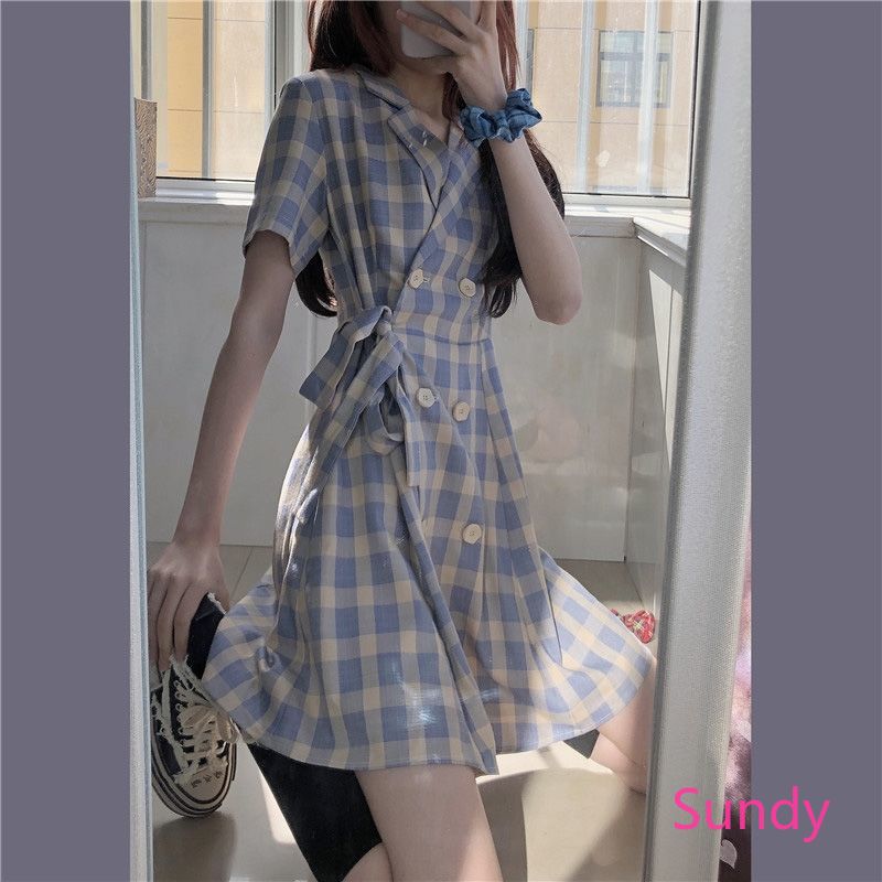 Đầm Ca Rô Xinh Xắn Theo Phong Cách Retro Cho Nữ