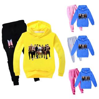 Bộ áo hoodie in hình BTS + nón + quần cho trẻ em