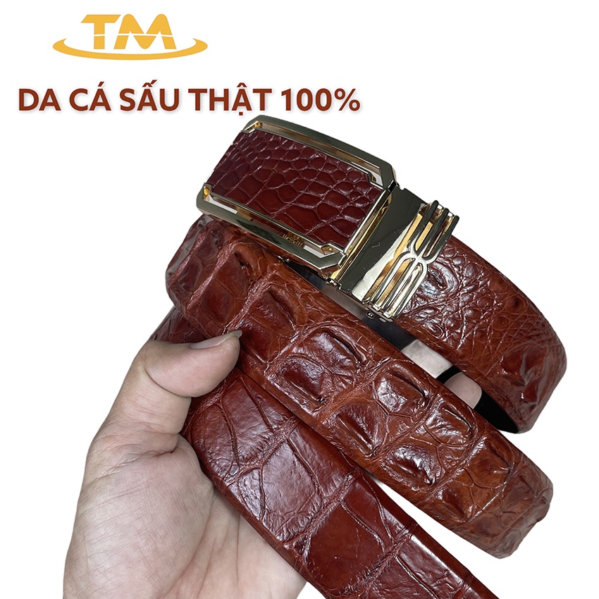 Dây Nịt Thắt Lưng Nam Da Cá Sấu Thật [Dây Liền Gai Nguyên Con] Bản Rộng 3.8cm SD40 Màu Nâu Đỏ Full Hộp Bh 24 Tháng