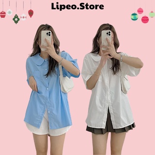 Áo sơ mi cổ sen form rộng tay lỡ Basic