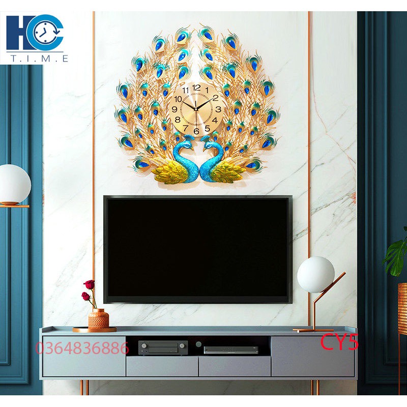 Đồng hồ treo tường trang trí chim công decor CY5 kích thước 70x65 cm