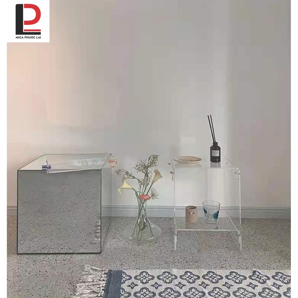 Bàn/tab cà phê 2 tầng mica, kệ acrylic 2 tầng decor sản phẩm