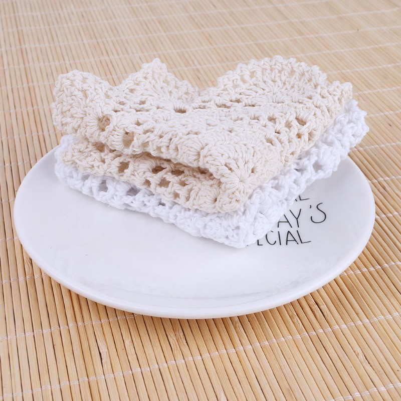 Miếng lót ly vải cotton kiểu ren thủ công 20cm tiện dụng