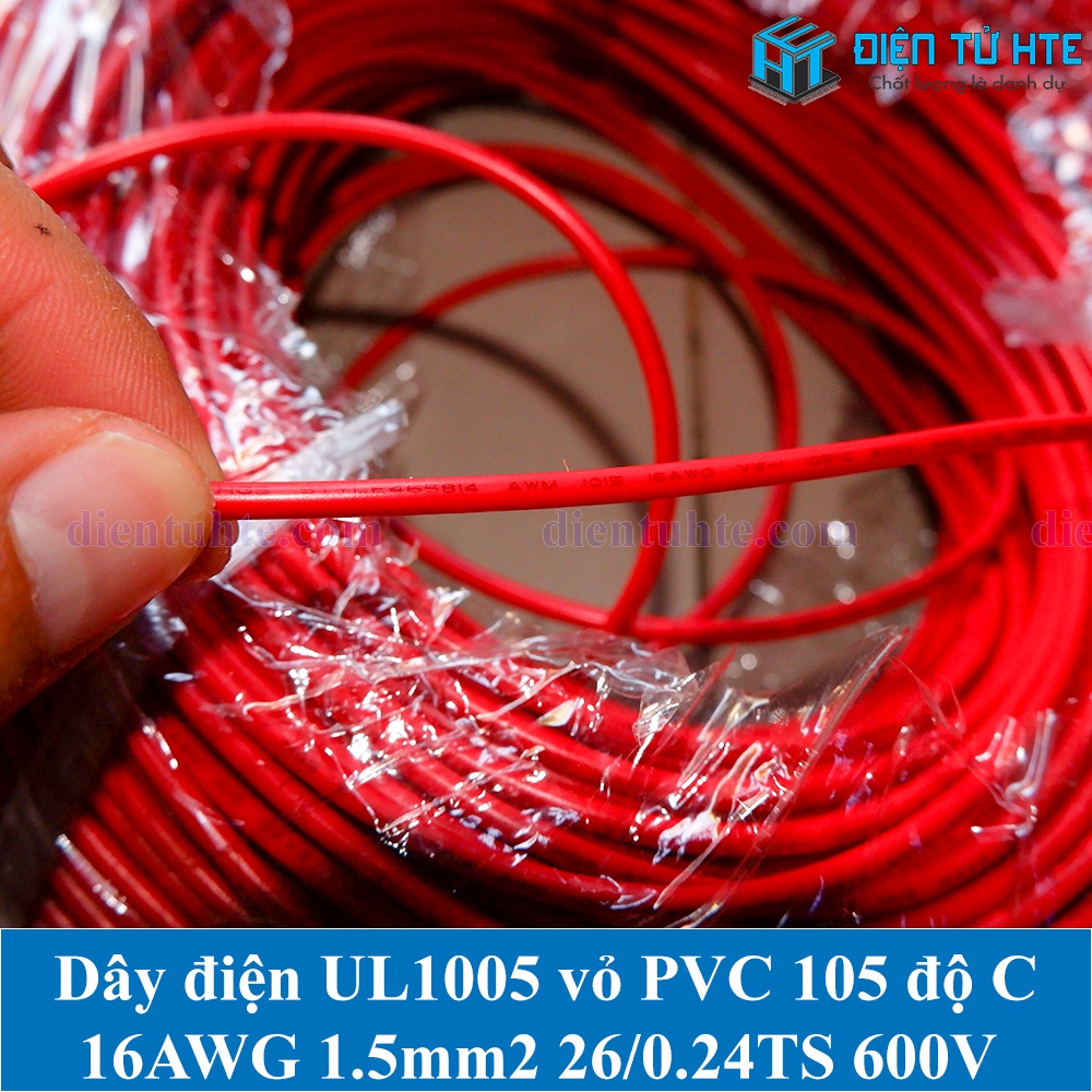 5 mét Dây điện UL1015 vỏ PVC 600V 105°C 16AWG 1.5mm2 26/0.24TS