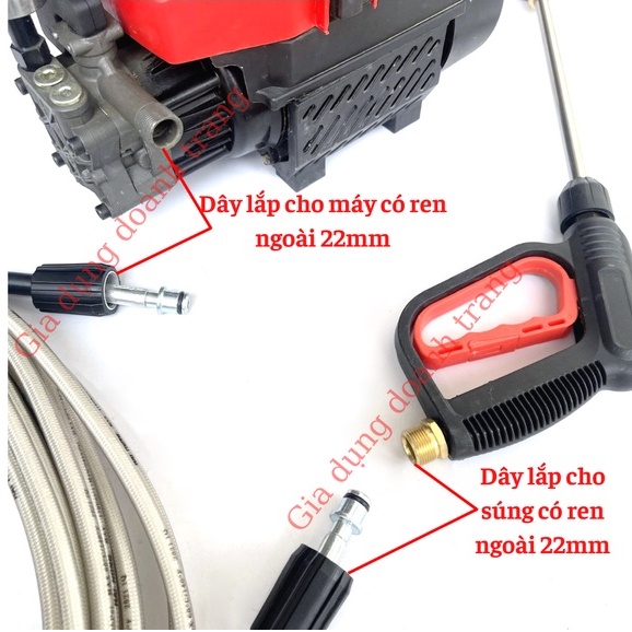 Dây rửa xe, 10, 15, 20, 30m, Dây rửa xe áp lực cao ren 22mm kèm khớp đồng nối dây
