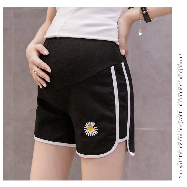 Quần sooc bầu-quần bầu đùi chất Cotton Hàn Quốc thêu HOA CÚC mặc mềm, co giãn thoải mái QB220