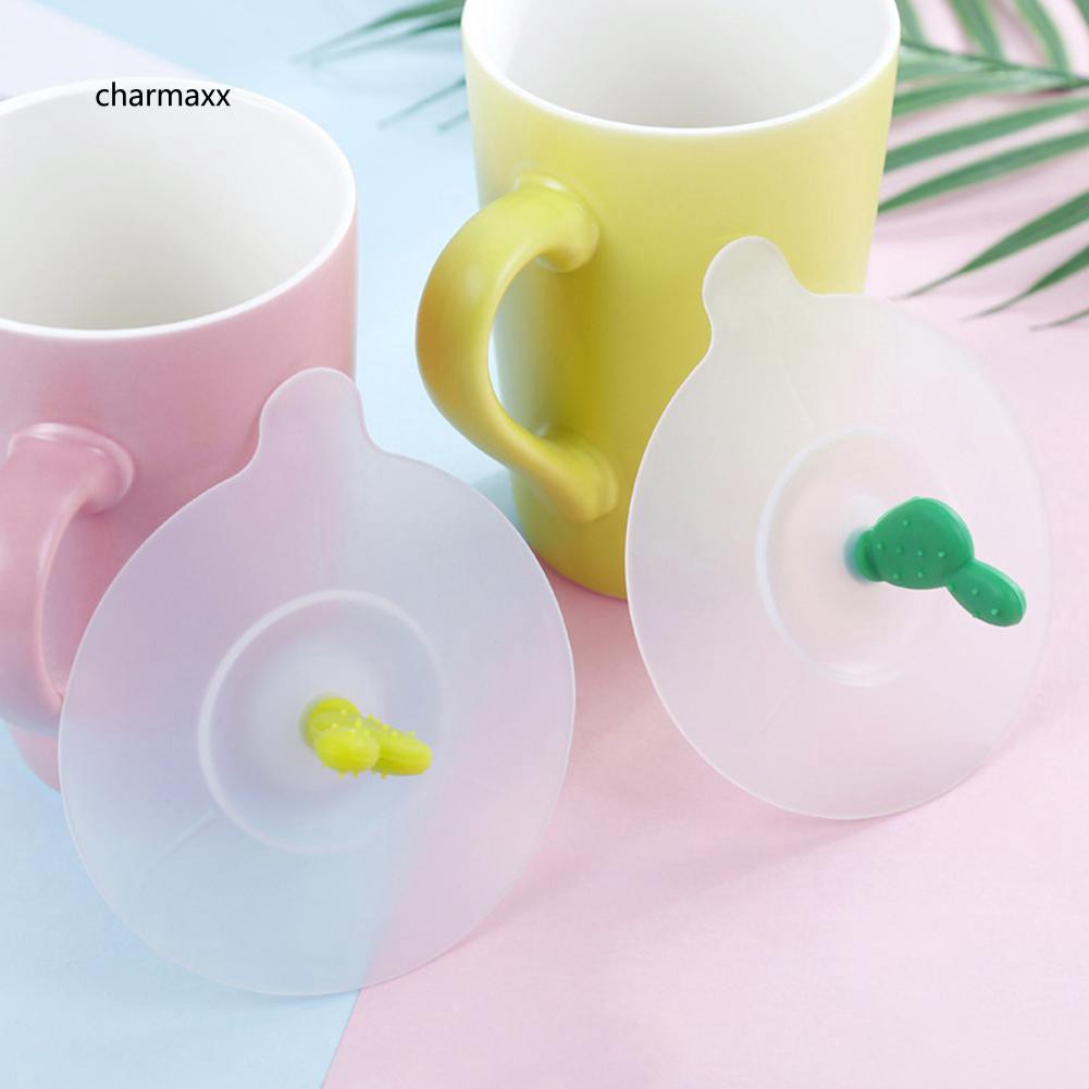 Nắp đậy cốc bằng Silicone gắn hình xương rồng dễ thương