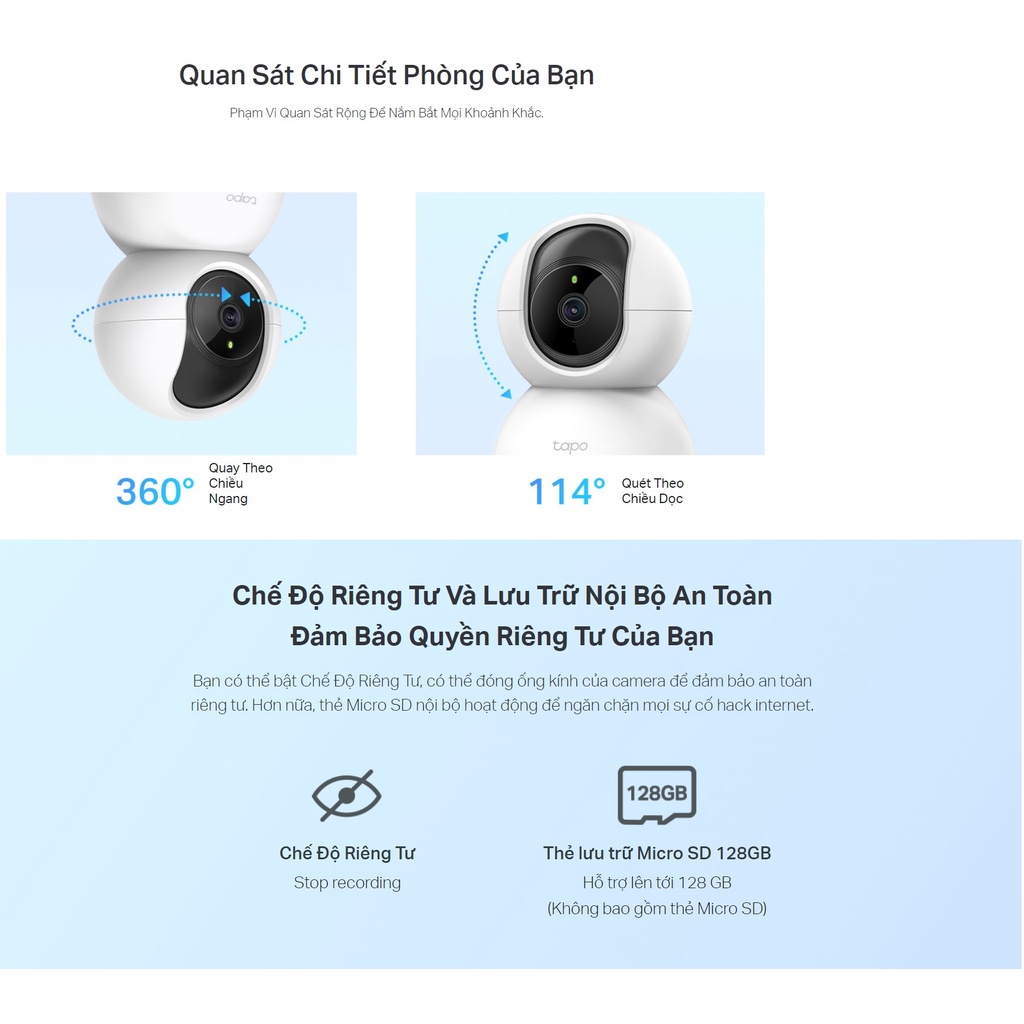 Camera wifi giám sát trong nhà video 1080 tplink tapo C200