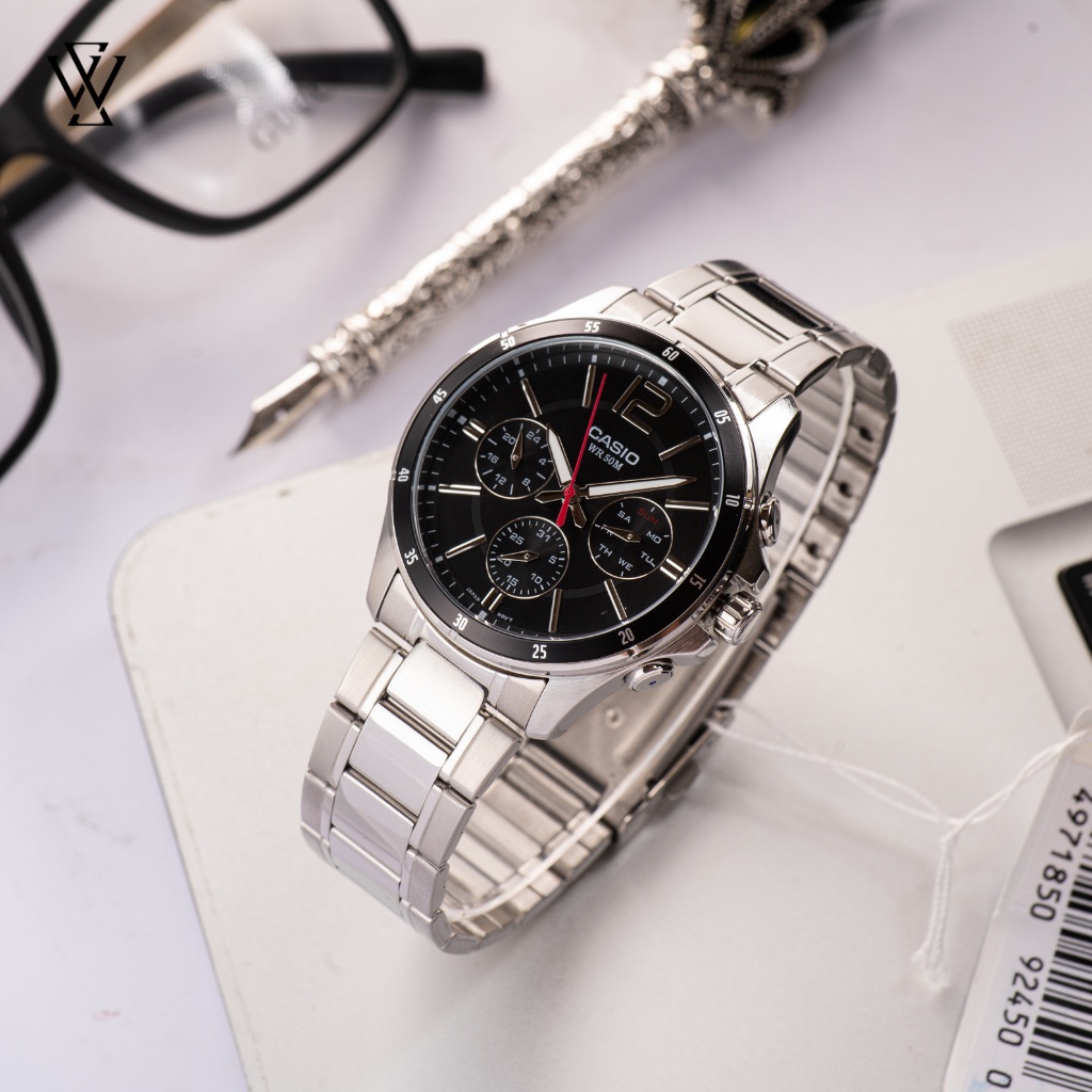 Đồng Hồ Quartz Nam Casio WATCHSTORE MTP-1374D-1AVDF Thiết Kế Mặt Kính Khoáng 43.5mm, Dây Kim Loại Và Vỏ Thép Không Gỉ