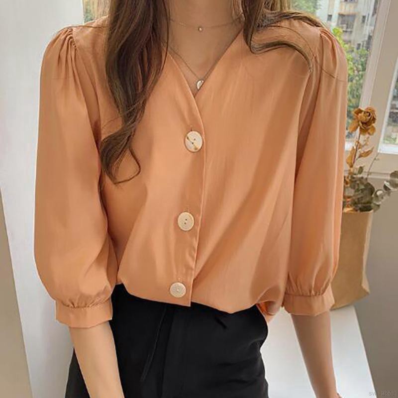 Áo kiểu tay phồng thiết kế dáng rộng thoải mái thời trang