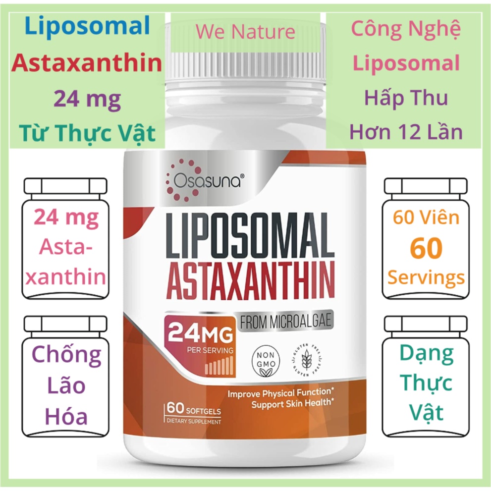 Liposomal Astaxanthin 24mg 60 viên - Chống Lão Hóa - Đẹp Da - Tốt Cho Mắt - 24 mg - Nows - Micro Ingredients