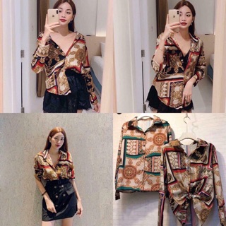 Áo sơ mi lụa hoạ tiết