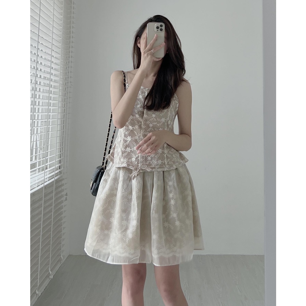 S891 Set áo 2s mix chân váy voan xòe Audrey
