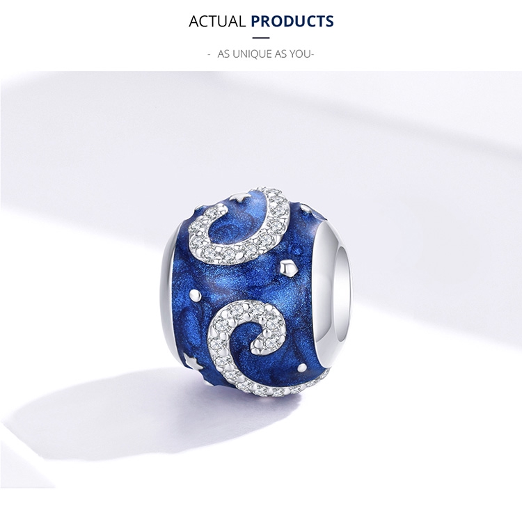 Phụ kiện hạt Bamoer xi bạc 925 phối đá màu lam lấp lánh dùng làm trang sức SCC1387