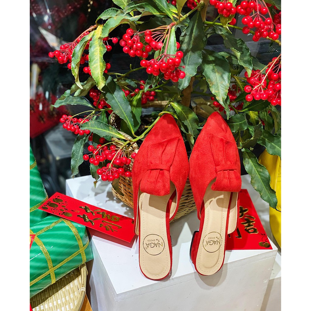 [ FORM BÉ LẤY LÊN 1 SIZE ] DÉP SỤC NAGASHOES NƠ MŨI NHỌN 2P NAD101