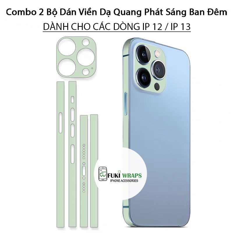 Combo 2 Bộ Dán Viền Dạ Quang Dành Cho IP 13promax , 13pro , 13mini , ip13 , 12promax , 12pro , 12mini  - FukiShop