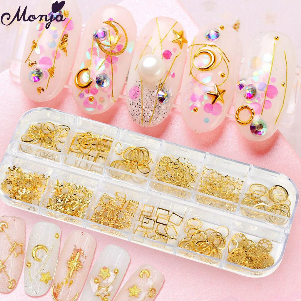 MONJA Hộp phụ kiện trang trí móng tay 3D 12 ngăn