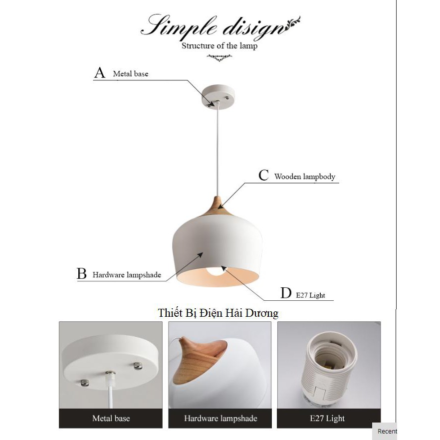 Đèn thả trần trang trí Bắc âu D1026 Đen/ Trắng - Tặng kèm bóng led