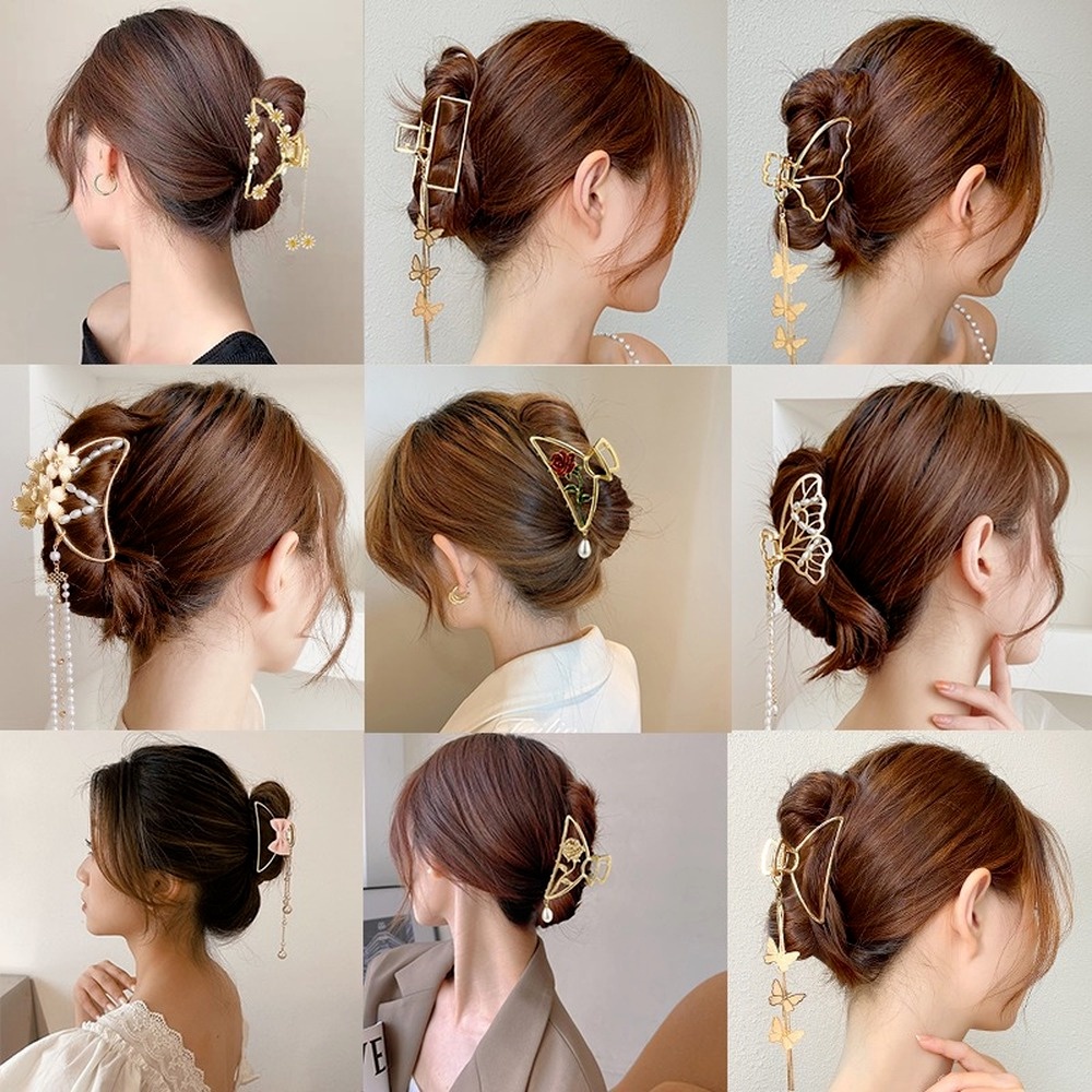 Kẹp Tóc Càng Cua Đính Mặt Hình Bướm Vintage Cho Nữ