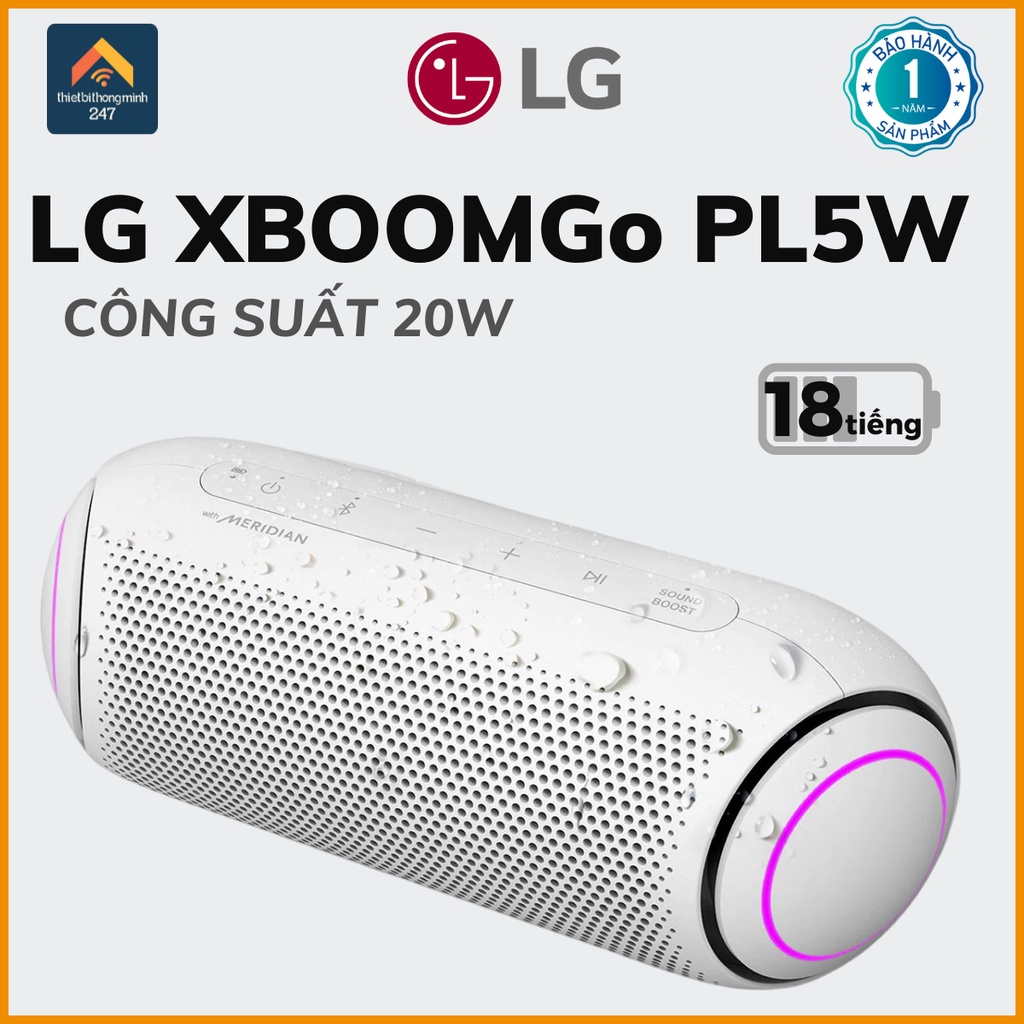 Loa nghe nhạc di động Bluetooth LG XBOOMGo PL5W đèn LED 20W  PL5.DVNMLLK Trắng